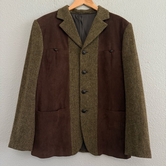 John Malkovich Tweed & Faux Suede‎ Blazer/Jacket Size 44 TechnoBohemian Tweed